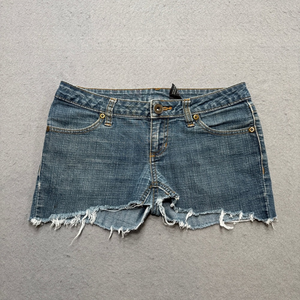 City Streets Shorts Women's 3 Blue Denim Medium Wash Low Rise Cut Off Distressed